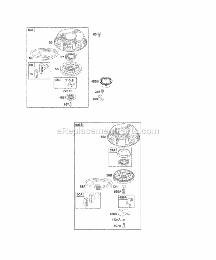 Rewind Starters Diagram and Parts List for 350776-1046-A2  Briggs and Stratton Engine